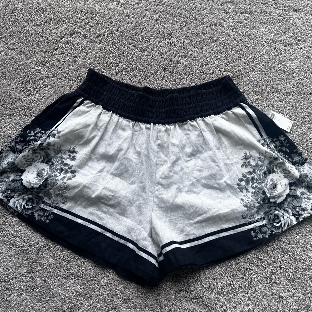 Anthropologie Black and White Floral Athletic Shorts